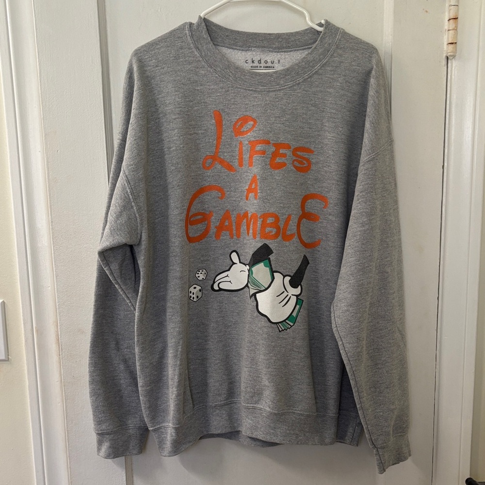 Gray Crewneck Sweater - Life's a Gamble Design
